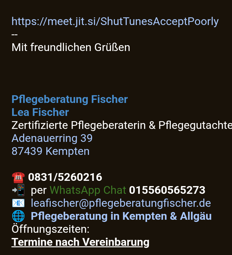 Datenschutzkonforme Plattform zur Verwendung für Videocalls und Audiocalls bei Pflegeberatung Fischer in Kempten